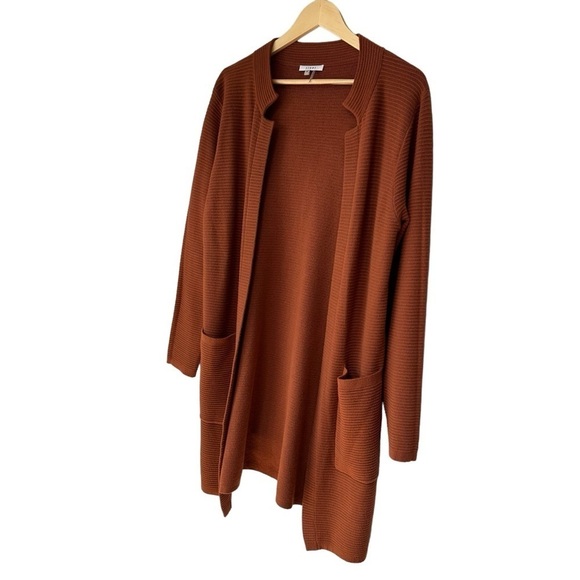 Sioni Burnt Orange Ribbed Open Front Long Cardigan Sweater, Medium - Picture 6 of 8